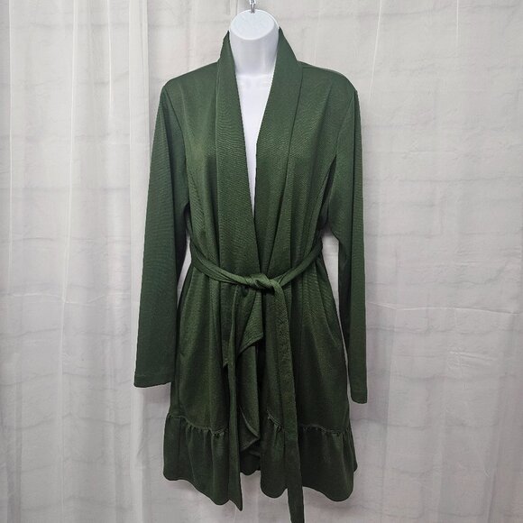 Serena Williams Olive Green Belted Cardigan Jacket Boho Minimalist XL - Picture 1 of 13